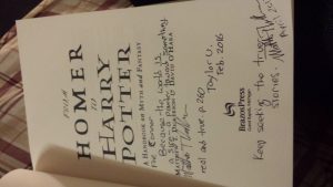 autographed copy of From Homer to Harry Potter. Photo by G. Connor Salter