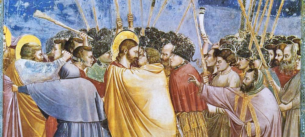 Giotto di Bondone painting the arrest of Christ (https://commons.wikimedia.org/wiki/File:Giotto_di_Bondone_-_No._31_Scenes_from_the_Life_of_Christ_-_15._The_Arrest_of_Christ_%28Kiss_of_Judas%29_-_WGA09216_adj.jpg)