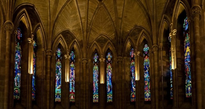 Stained glass church https://www.pexels.com/photo/church-interior-with-tiffany-glass-106158/