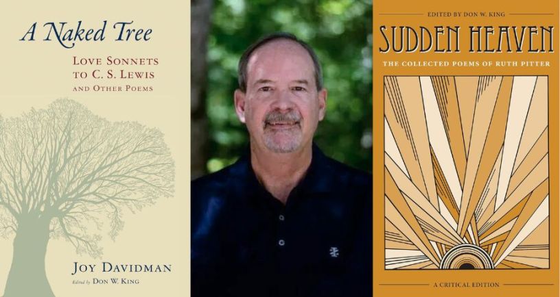 Picture of academic Don King with his books on Joy Davidman and Ruth Pitternd photo of Warren Hamilton and CS Lewis