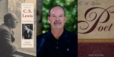Picture of academic Don King with his two books on CS Lewis as a poet