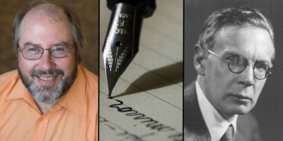 Scholar Charles Franklyn Beach next to picture of Inkling Charles Williams and picture of fountain pen