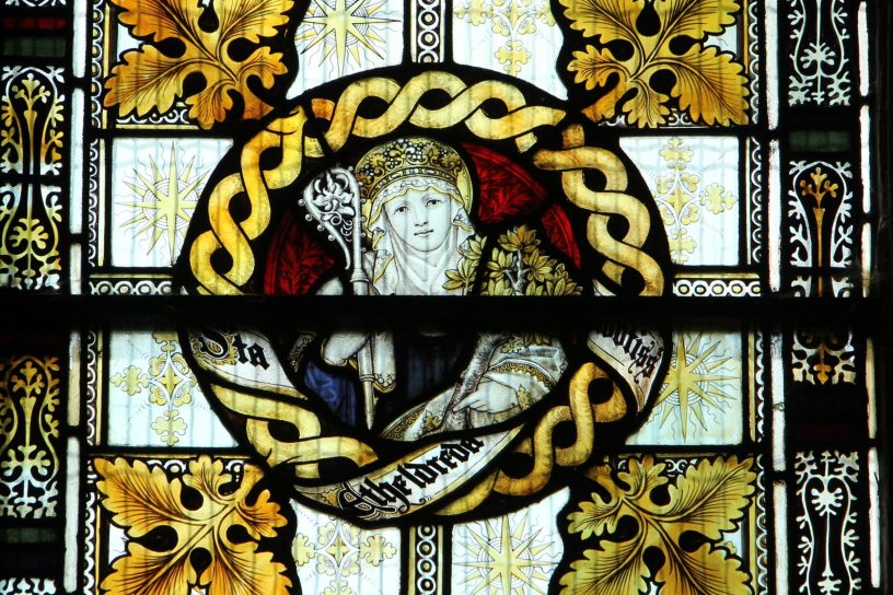 St Etheldreda stained glass St Alban's Abbey. Fr James Bradley/Flickr