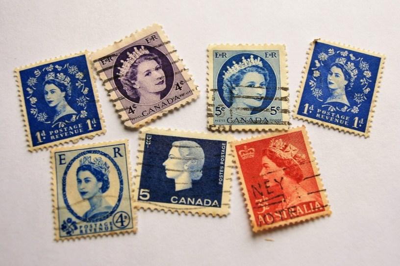 Photo of Queen Elizabeth stamps. Pixabay https://pixabay.com/photos/queen-elizabeth-ii-english-monarchy-3084166/