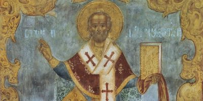 St Nicholas of Myra Photo by Чуринъ/Wikimedia Commons https://commons.wikimedia.org/wiki/File:Saint_Nicholas_of_Myra._Fresco_at_the_church_of_St._Nicholas_Nadein,_west_gallery.jpg