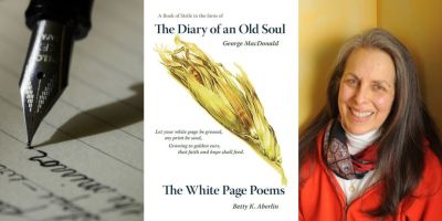 Author Betty Aberlin with image of her book Diary of an Old Soul and The White Page Poems