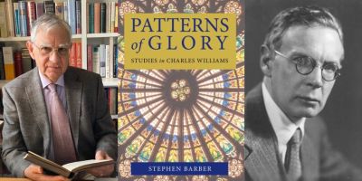 Scholar Stephen Barber next to picture of his book Patterns of Glory next to picture of Charles Williams