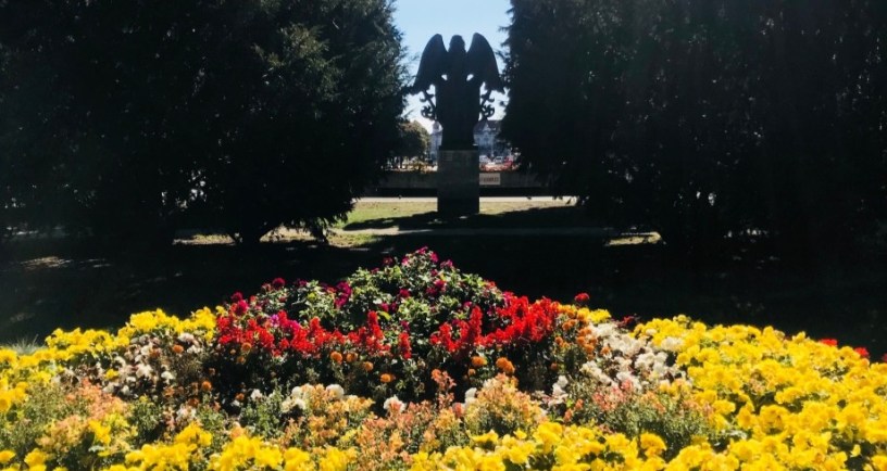 Flower bed in botanical gardens at Kosice City, Slovakia.