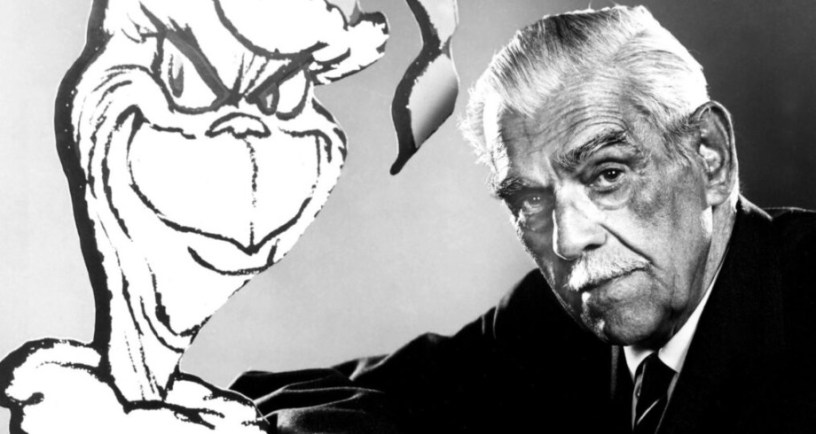 Boris Karloff next to an image of the Grinch from How the Grinch Stole Christmas