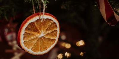 Dried orange slice on Christmas tree to represent Slovak Christmas traditions.